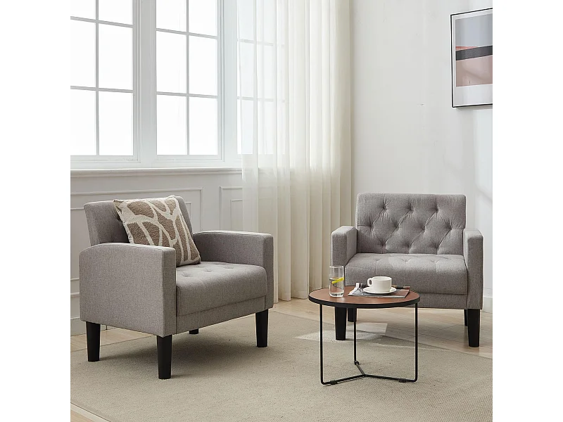 Fauteuil de Salon Lot de 2 Style Mid-century Canapé 1 Place avec Coussins Confortable Fauteuil Relax pour Salon Cadre en Bois Fauteuil Lot de 2 (Gris clair)