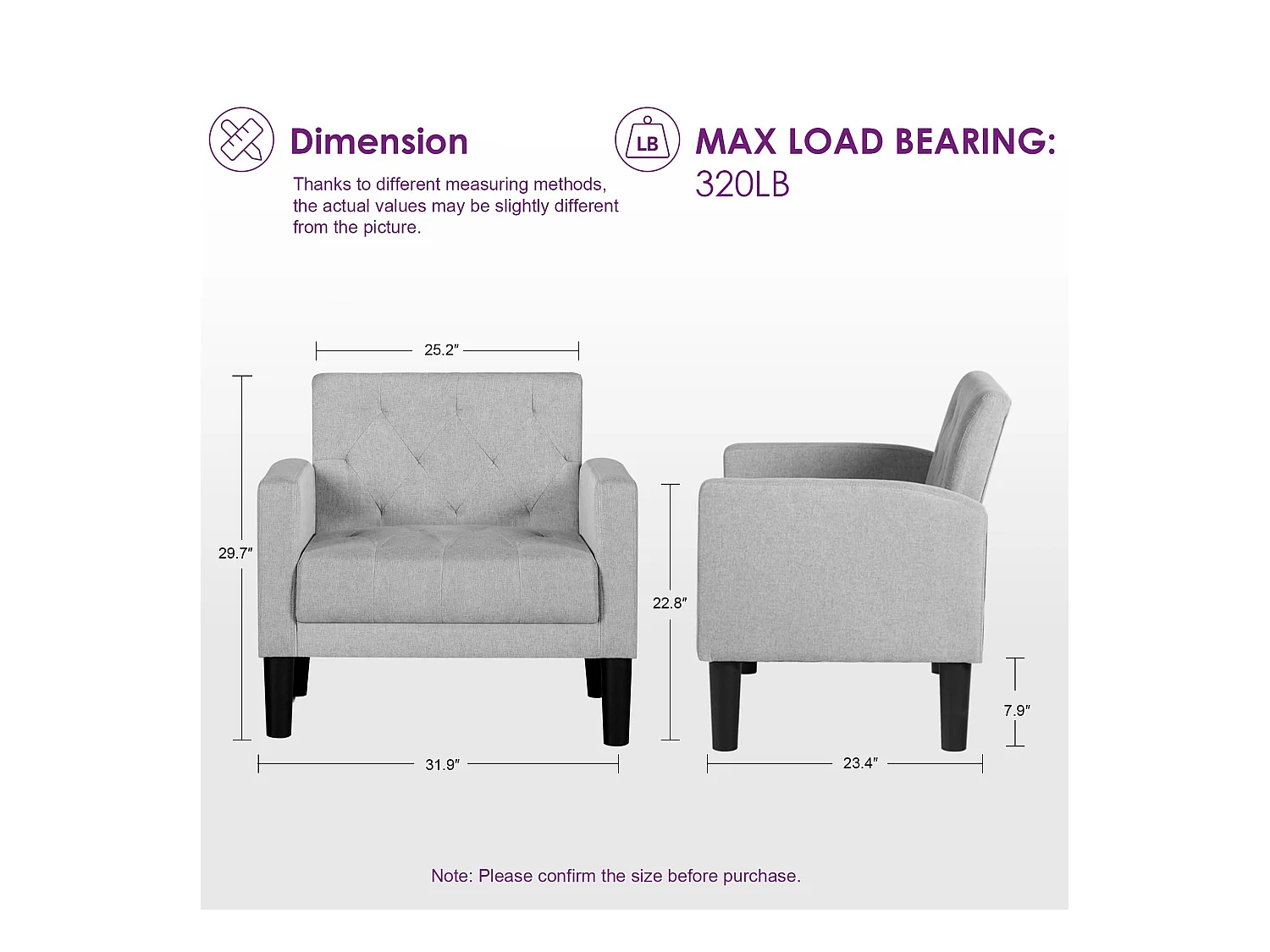 Fauteuil de Salon Lot de 2 Style Mid-century Canapé 1 Place avec Coussins Confortable Fauteuil Relax pour Salon Cadre en Bois Fauteuil Lot de 2 (Gris clair)