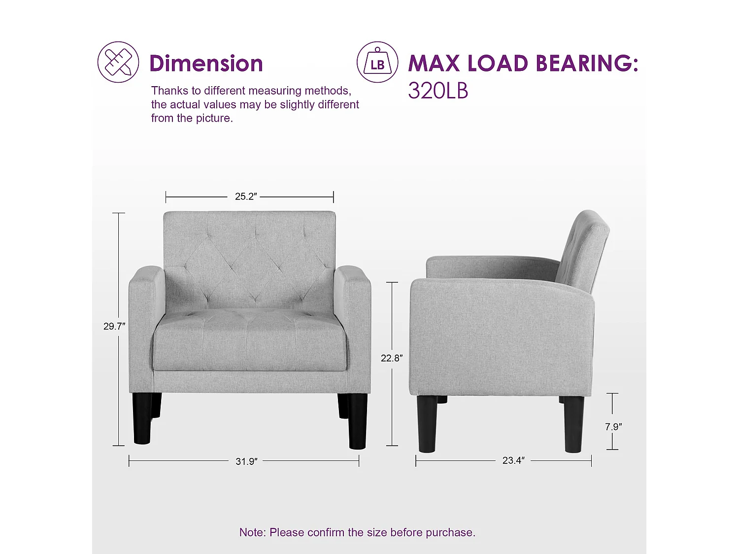 Fauteuil de Salon Lot de 2 Style Mid-century Canapé 1 Place avec Coussins Confortable Fauteuil Relax pour Salon Cadre en Bois Fauteuil Lot de 2 (Gris clair)