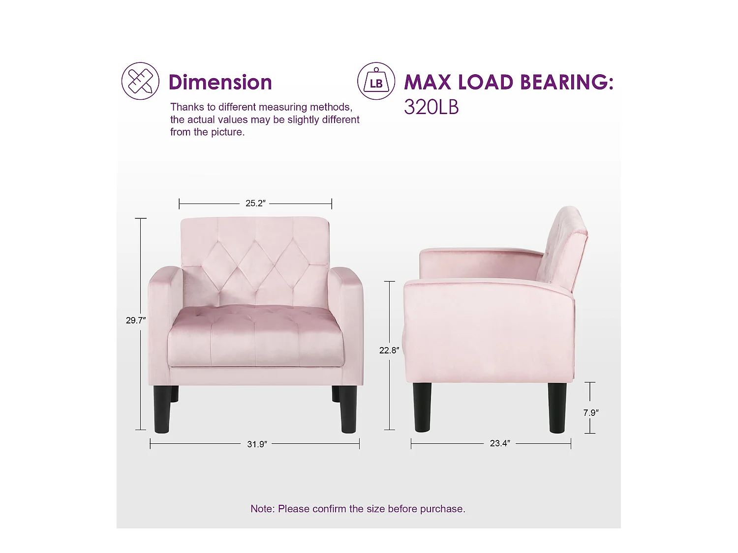 Fauteuil de Salon Lot de 2 Style Mid-century Canapé 1 Place avec Coussins Confortable Fauteuil Relax pour Salon Cadre en Bois Fauteuil Lot de 2 (Rose)