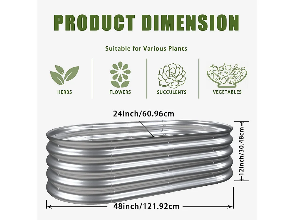 Jardinière surélevée métal kit jardinières galvanisées extérieur légumes fleurs herbes résistante antirouille montage facile 1 pièce 4x2x1ft