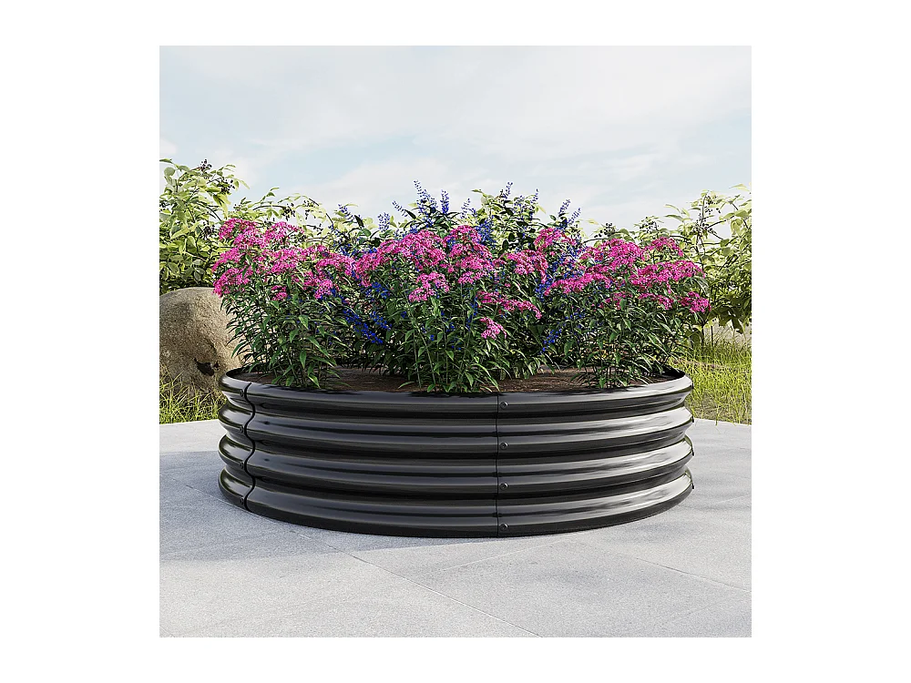 Plate bande surélevée galvanisée jardinières extérieures plates bandes rondes jardinage légumes fruits fleurs noir 2ft×2ft