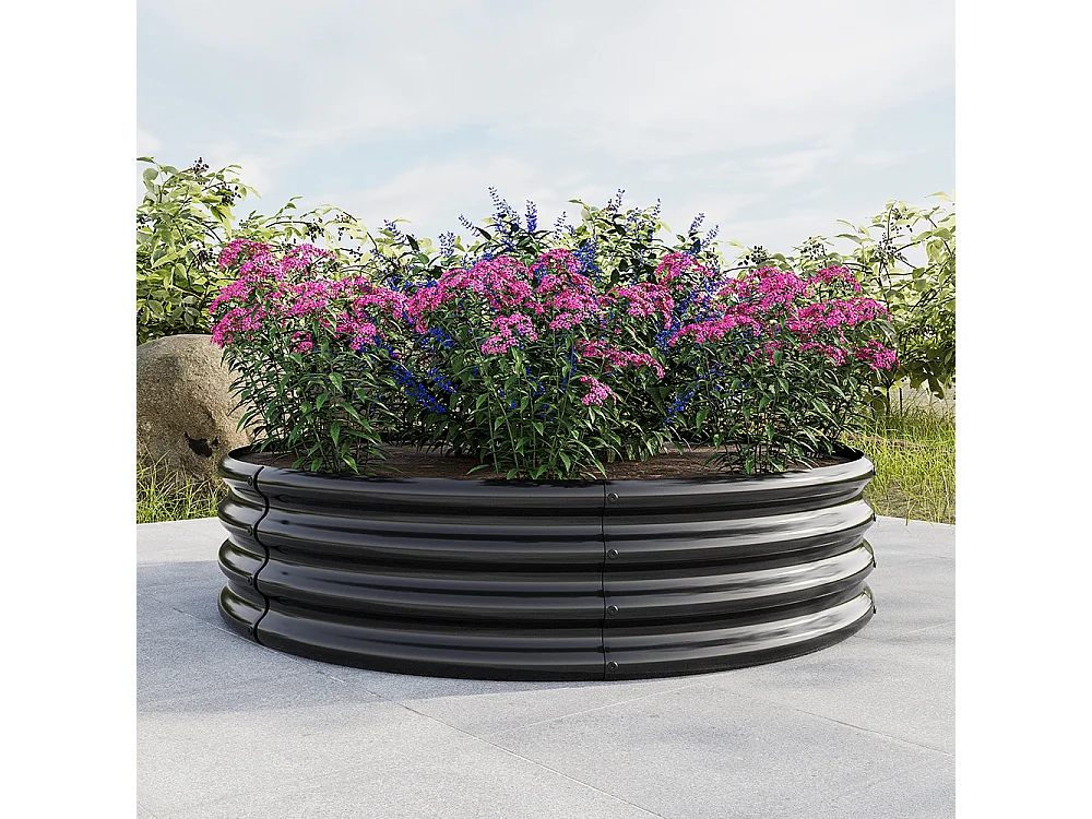 Plate bande surélevée galvanisée jardinières extérieures plates bandes rondes jardinage légumes fruits fleurs noir 2ft×2ft