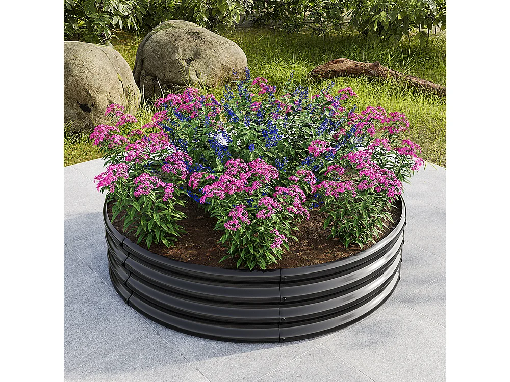 Plate bande surélevée galvanisée jardinières extérieures plates bandes rondes jardinage légumes fruits fleurs noir 2ft×2ft