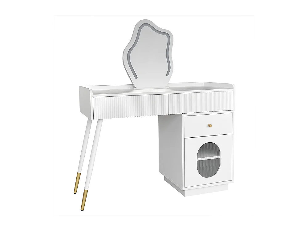 Coiffeuse blanc miroir LED éclairage trois tiroirs porte sans tabouret