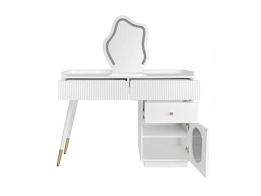 Coiffeuse blanc miroir LED éclairage trois tiroirs porte sans tabouret