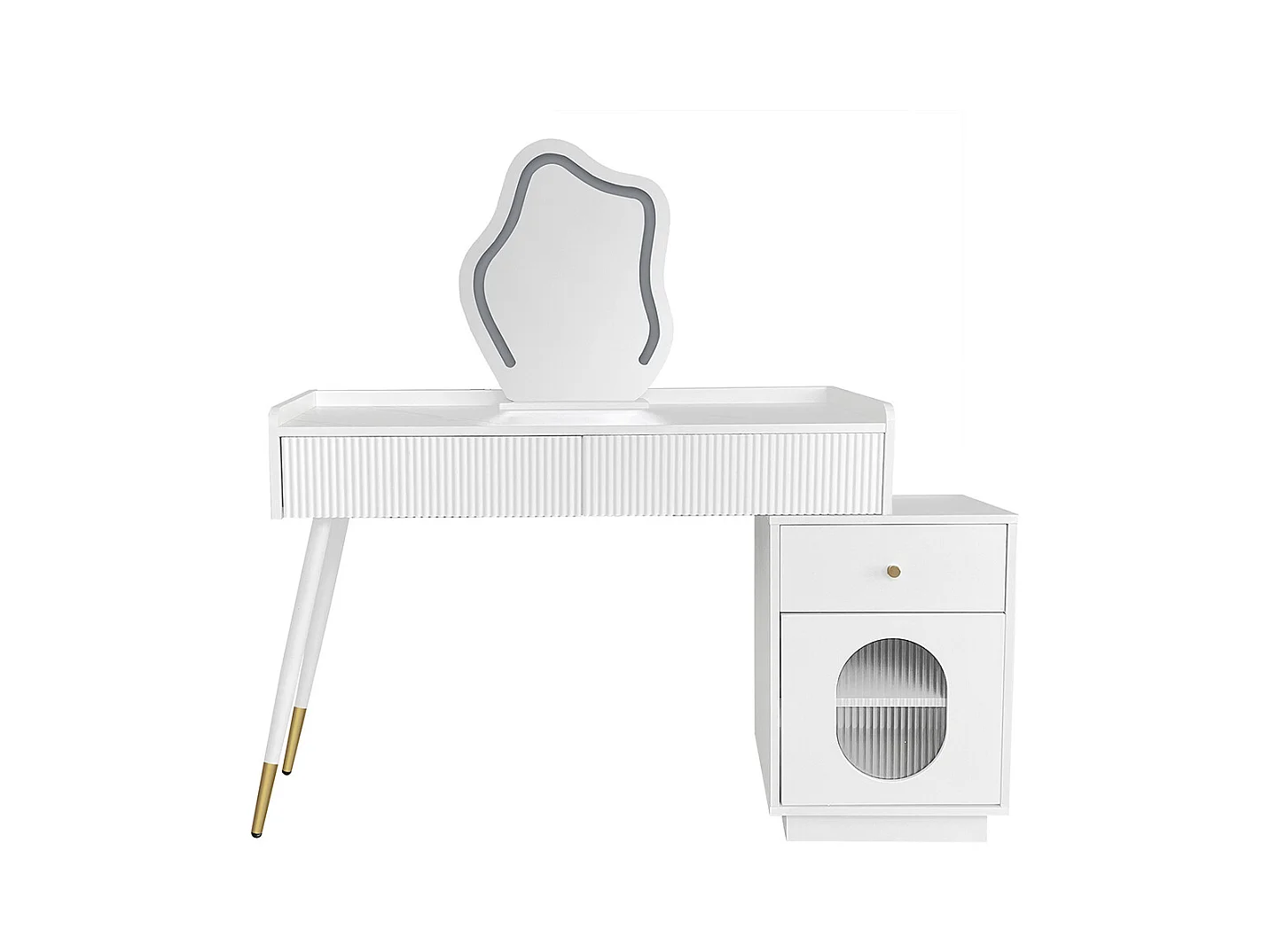 Coiffeuse blanc miroir LED éclairage trois tiroirs porte sans tabouret