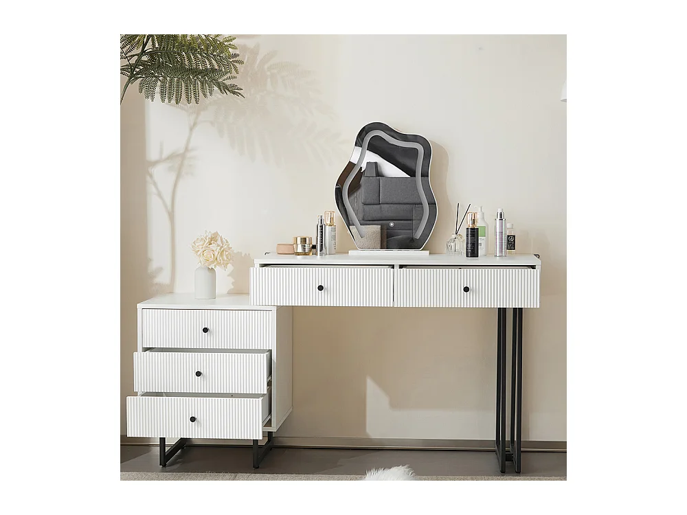 Coiffeuse blanc miroir éclairage plateau coulissant LED 3 couleurs sans tabouret