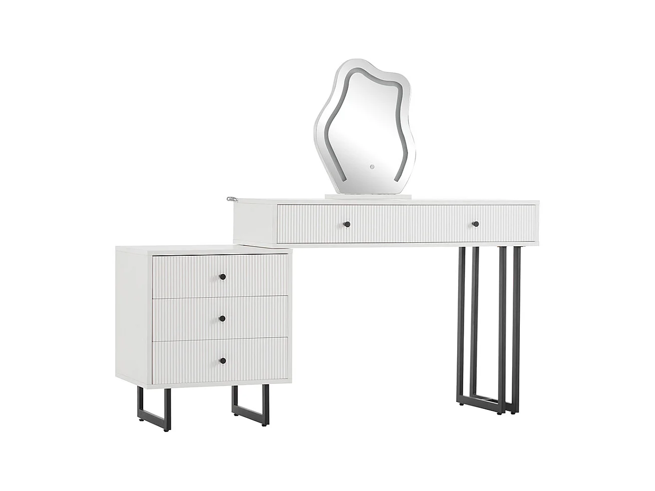 Coiffeuse blanc miroir éclairage plateau coulissant LED 3 couleurs sans tabouret
