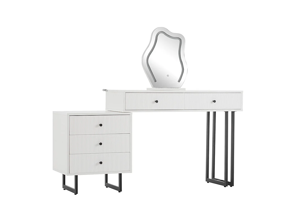 Coiffeuse blanc miroir éclairage plateau coulissant LED 3 couleurs sans tabouret