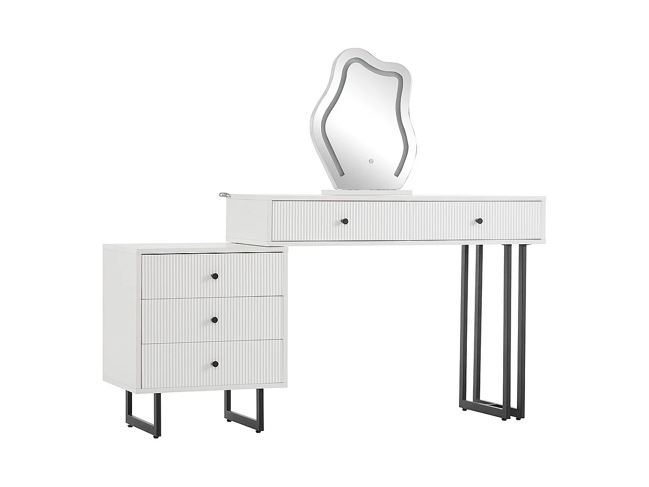 Coiffeuse blanc miroir éclairage plateau coulissant LED 3 couleurs sans tabouret