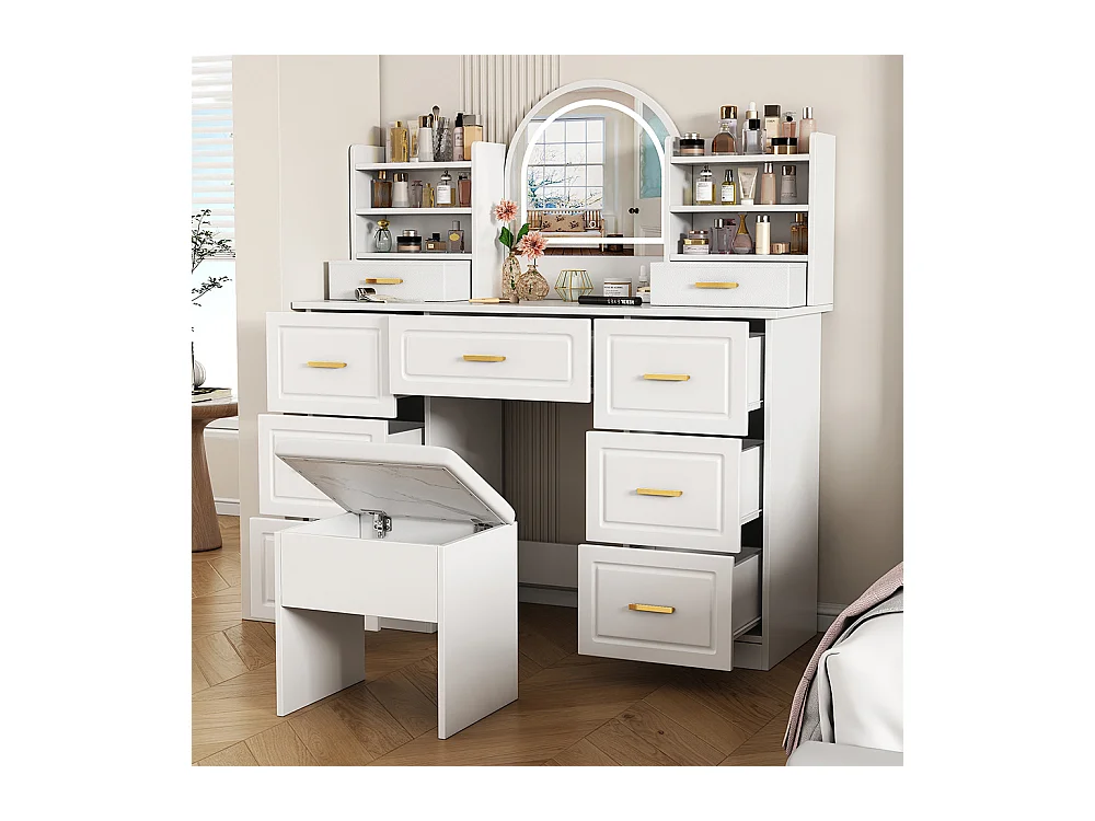 Coiffeuse blanc 9 tiroirs éclairage LED salon chambre