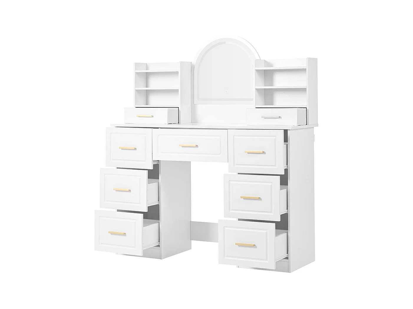 Coiffeuse blanc 9 tiroirs éclairage LED salon chambre