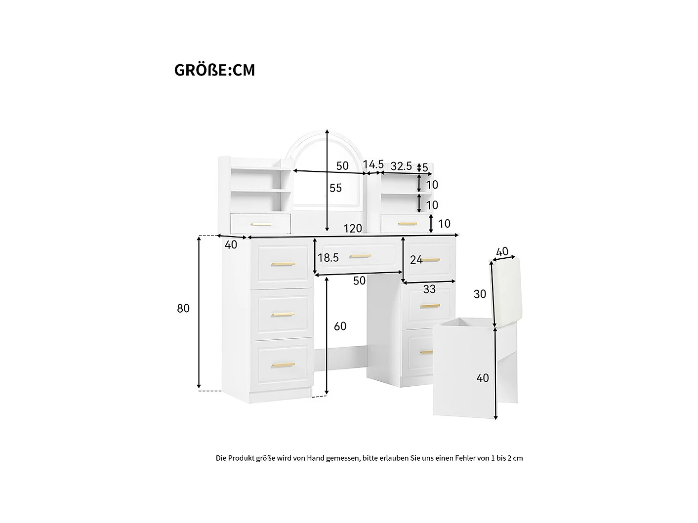 Coiffeuse blanc 9 tiroirs éclairage LED salon chambre