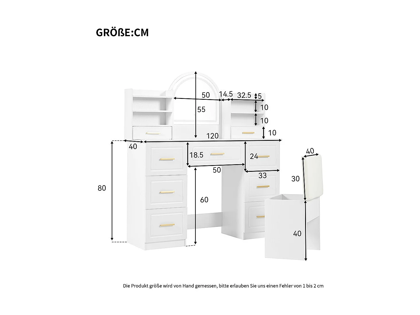 Coiffeuse blanc 9 tiroirs éclairage LED salon chambre