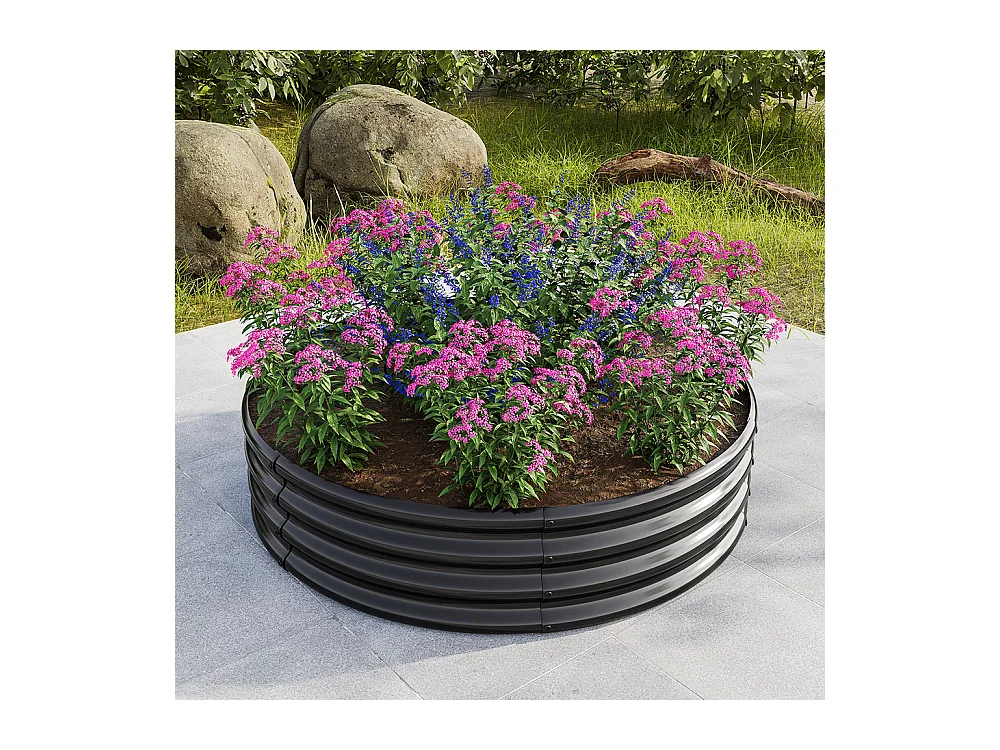 Lot de 2 plate bande surélevée galvanisée jardinières extérieures plates bandes rondes jardinage légumes fruits fleurs noir 2ft×2ft