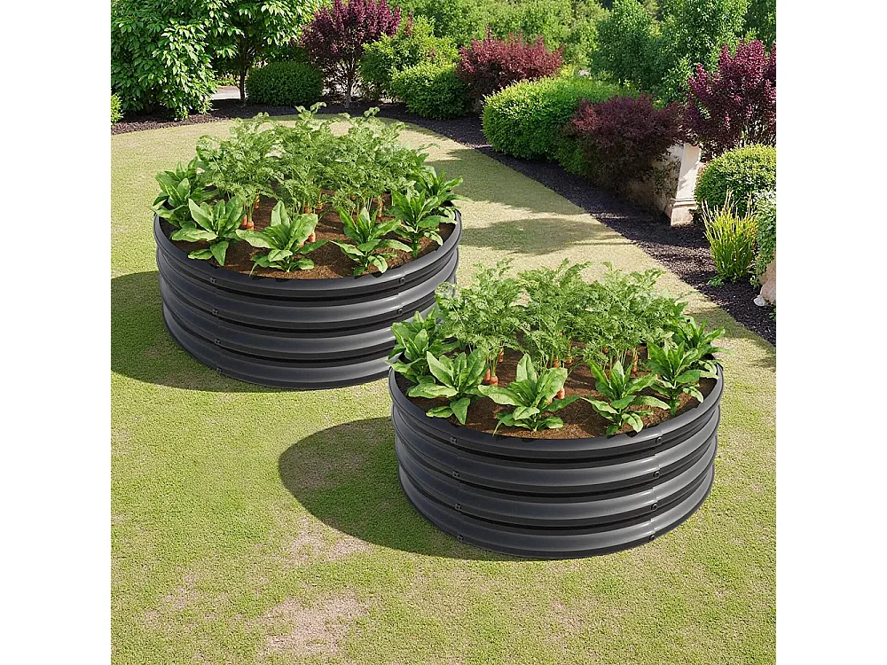 Lot de 2 plate bande surélevée galvanisée jardinières extérieures plates bandes rondes jardinage légumes fruits fleurs noir 2ft×2ft