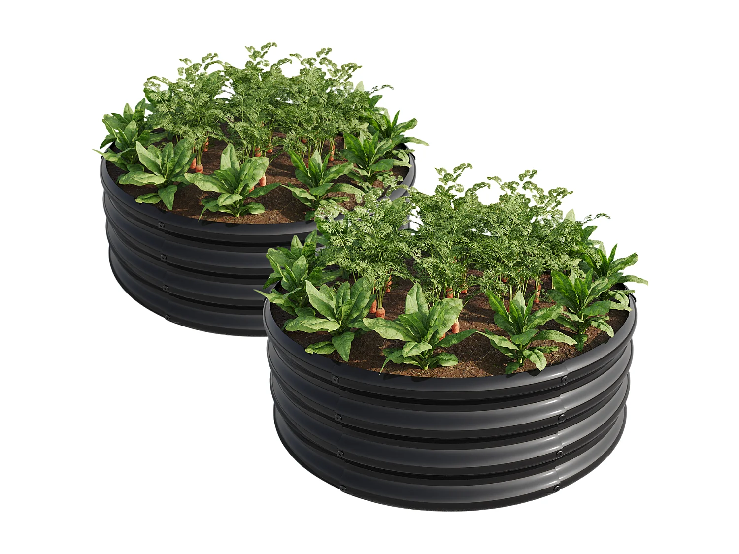 Lot de 2 plate bande surélevée galvanisée jardinières extérieures plates bandes rondes jardinage légumes fruits fleurs noir 2ft×2ft