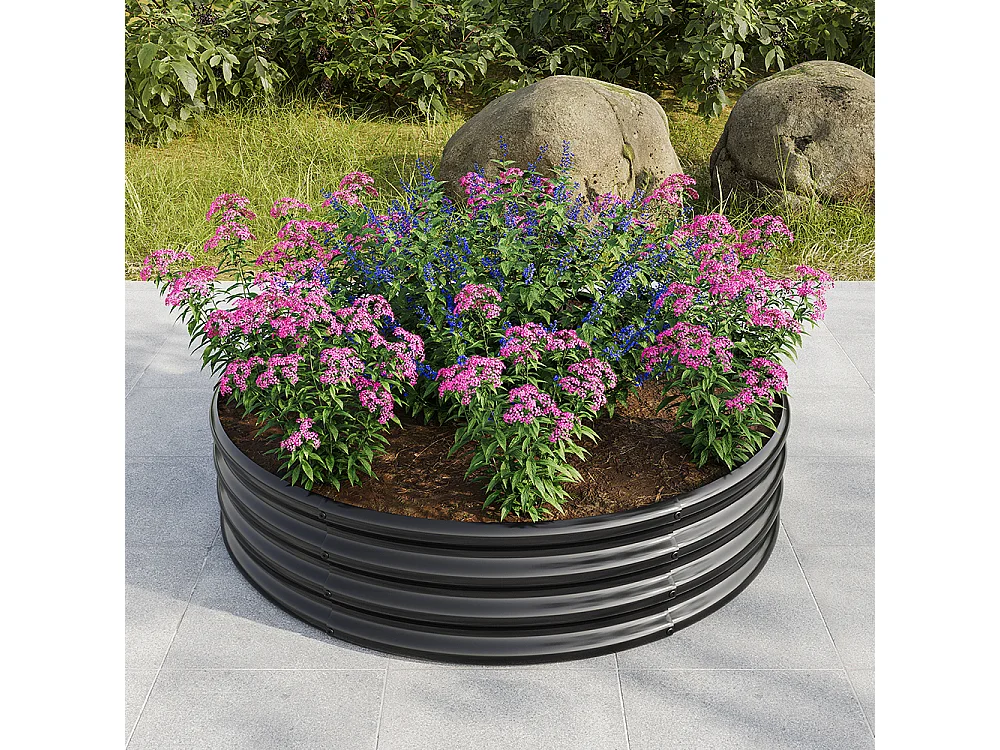 Lot de 2 plate bande surélevée galvanisée jardinières extérieures plates bandes rondes jardinage légumes fruits fleurs noir 2ft×2ft