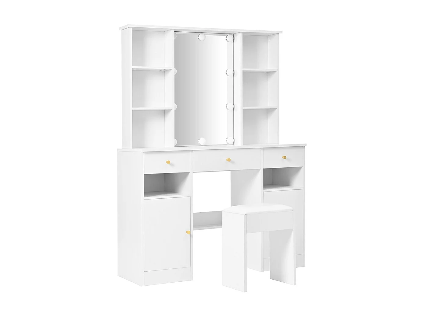 Coiffeuse blanc grande éclairage LED réglable miroir tabouret 3 tiroirs 2 portes chambre