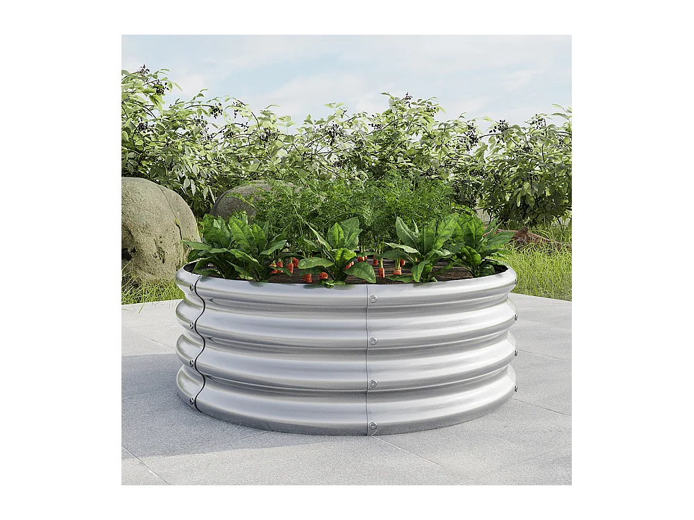 Plate bande surélevée galvanisée jardinières extérieures plates bandes rondes jardinage légumes fruits fleurs argent 1.5ft×1.5ft