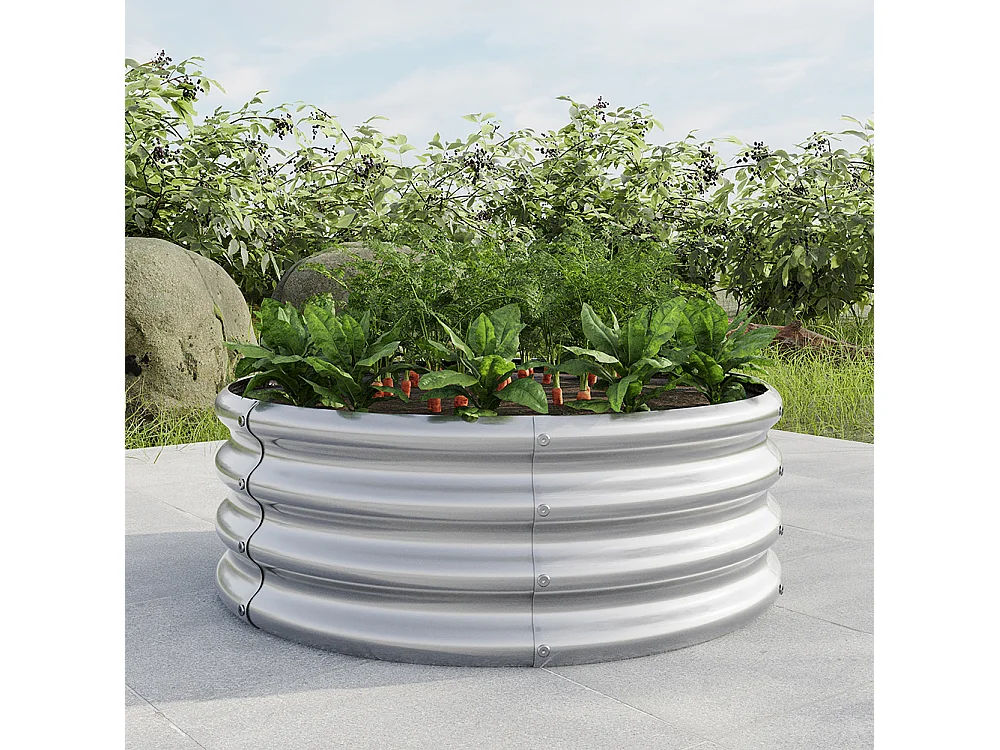 Plate bande surélevée galvanisée jardinières extérieures plates bandes rondes jardinage légumes fruits fleurs argent 1.5ft×1.5ft
