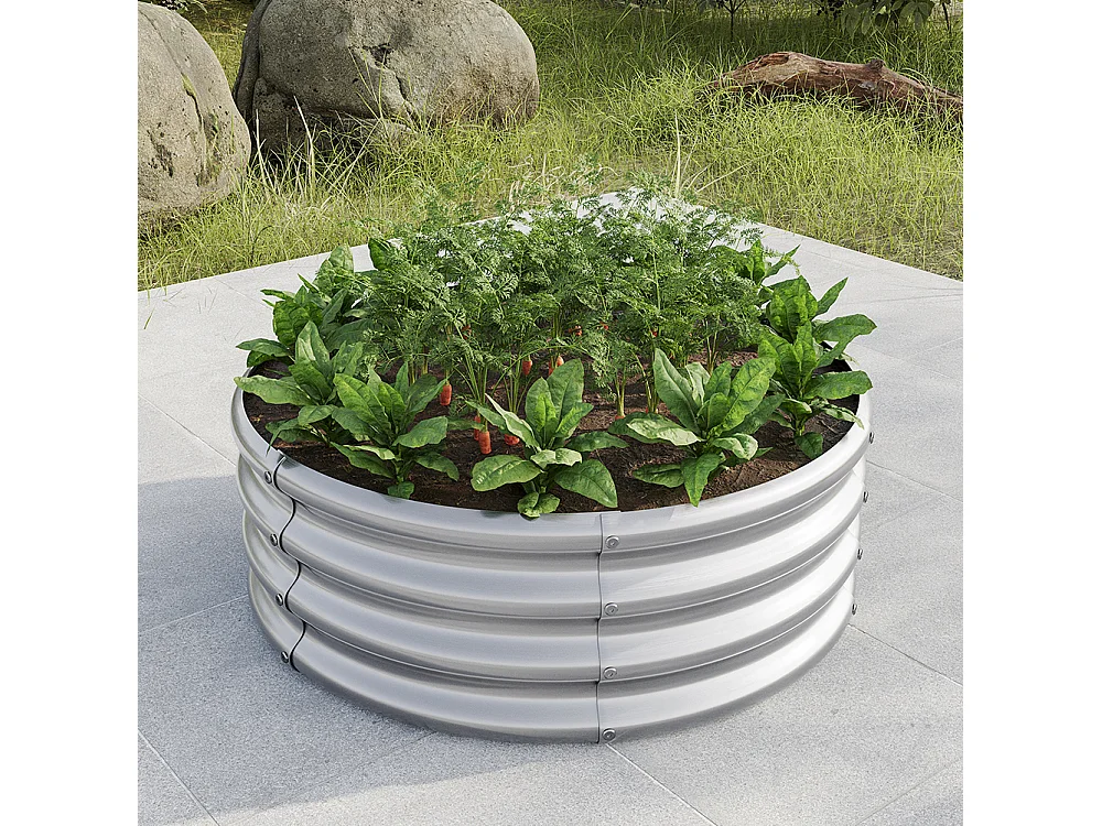 Plate bande surélevée galvanisée jardinières extérieures plates bandes rondes jardinage légumes fruits fleurs argent 1.5ft×1.5ft