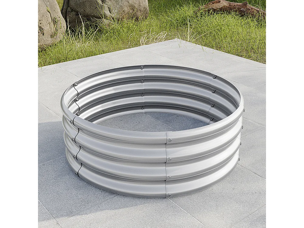 Plate bande surélevée galvanisée jardinières extérieures plates bandes rondes jardinage légumes fruits fleurs argent 1.5ft×1.5ft