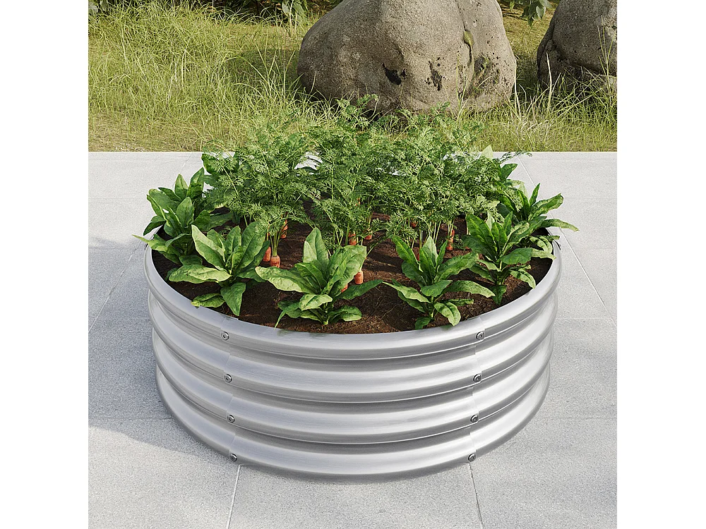 Plate bande surélevée galvanisée jardinières extérieures plates bandes rondes jardinage légumes fruits fleurs argent 1.5ft×1.5ft