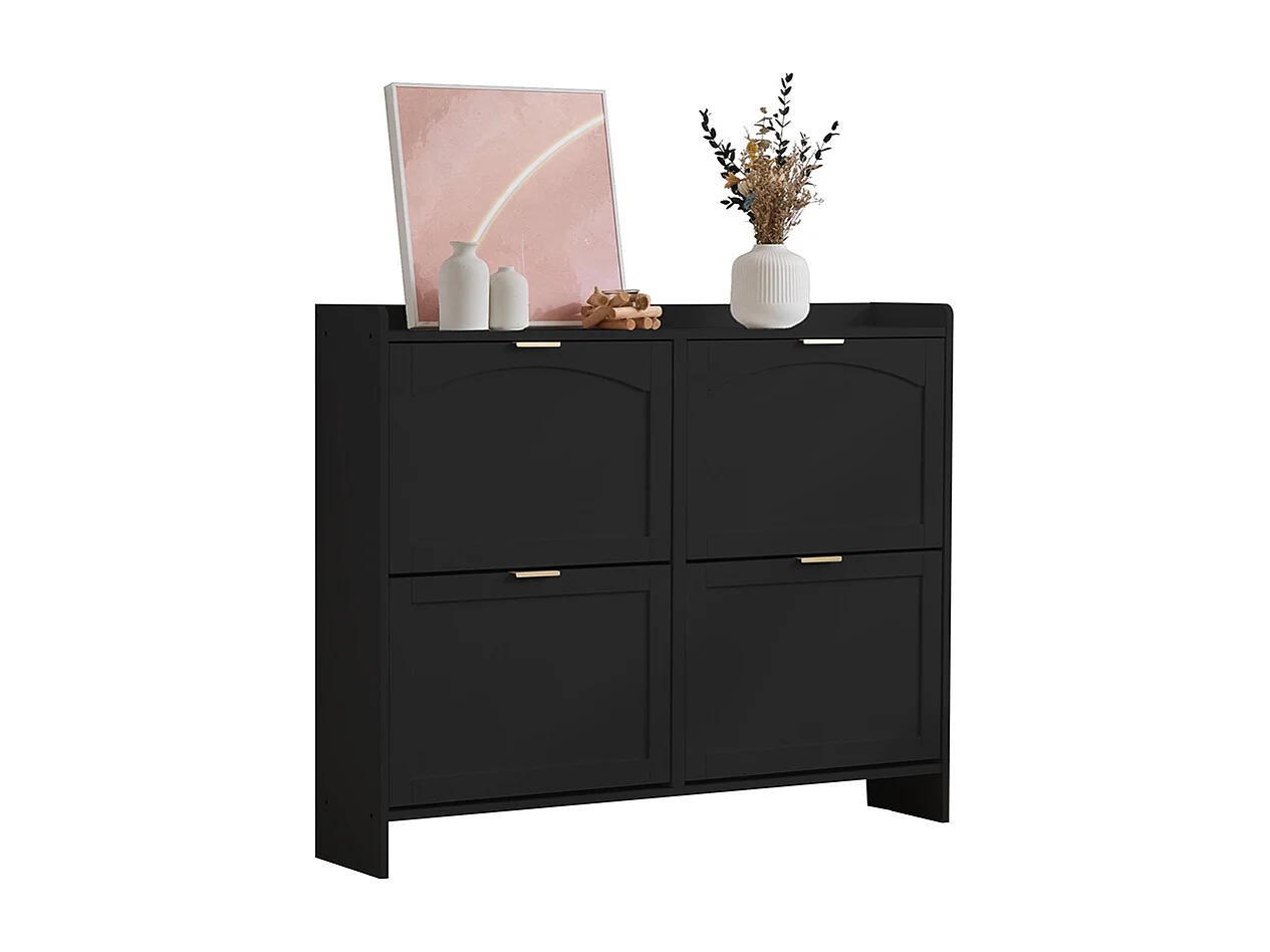 Meuble à chaussures noir 4 compartiments rabats entrée couloir