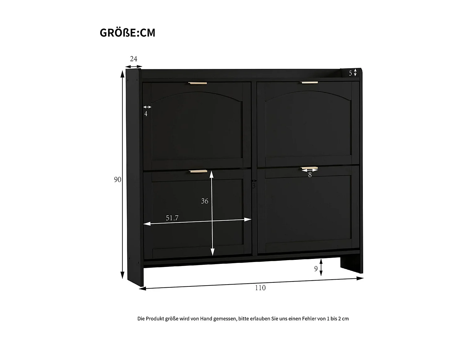 Meuble à chaussures noir 4 compartiments rabats entrée couloir