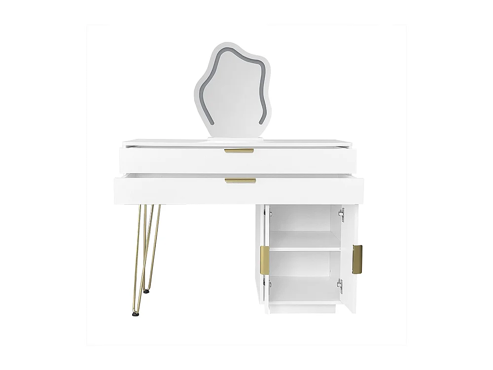 Coiffeuse blanc miroir LED design extensible chambre sans tabouret