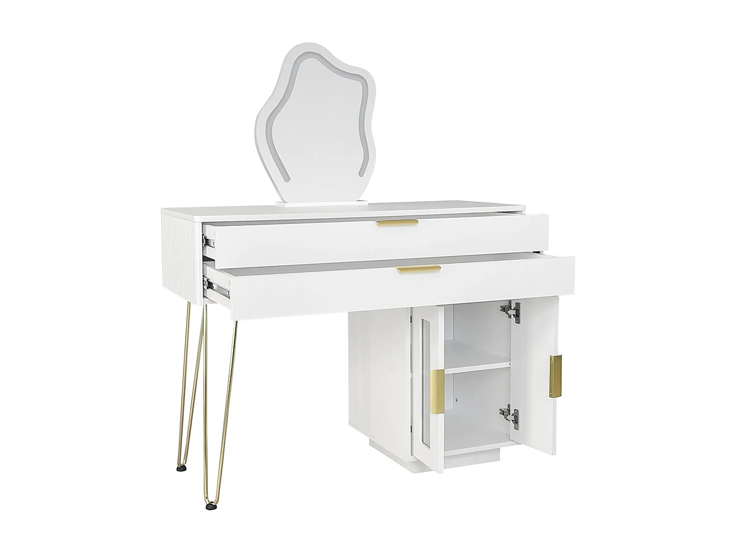 Coiffeuse blanc miroir LED design extensible chambre sans tabouret