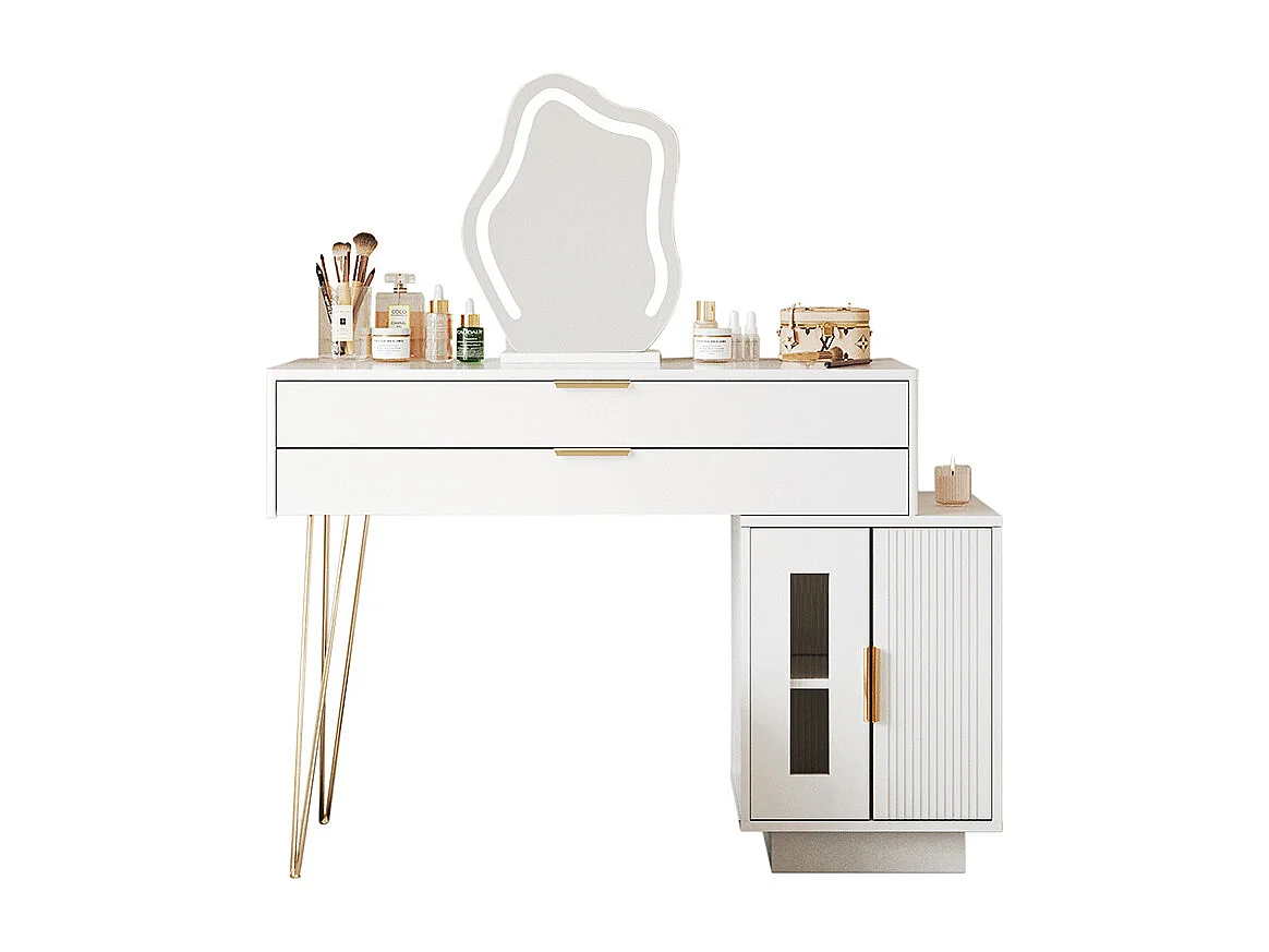 Coiffeuse blanc miroir LED design extensible chambre sans tabouret