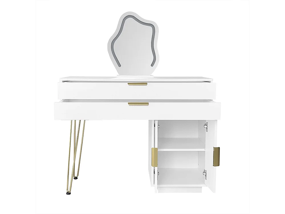 Coiffeuse blanc miroir LED design extensible chambre sans tabouret