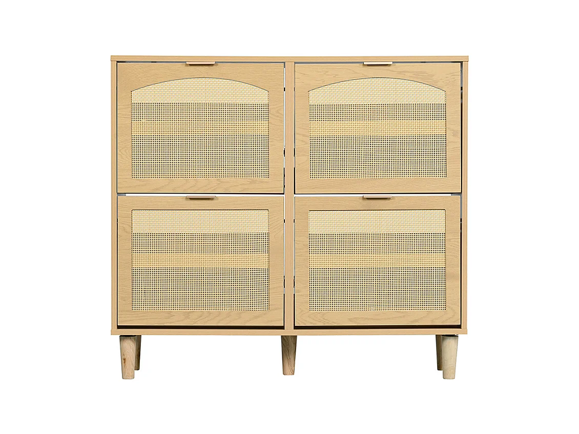 Meuble à chaussures 4 tiroirs rabattables naturel rotin poignées métal style maison campagne couloir chambre