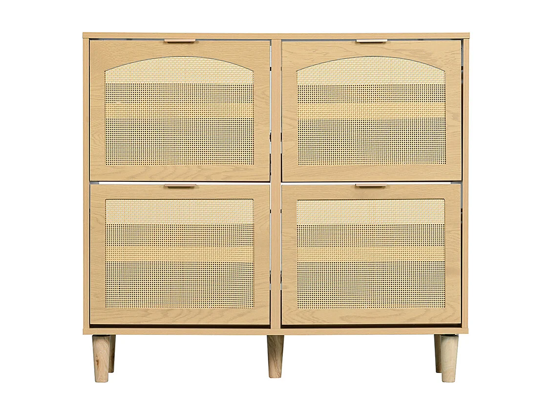 Meuble à chaussures 4 tiroirs rabattables naturel rotin poignées métal style maison campagne couloir chambre