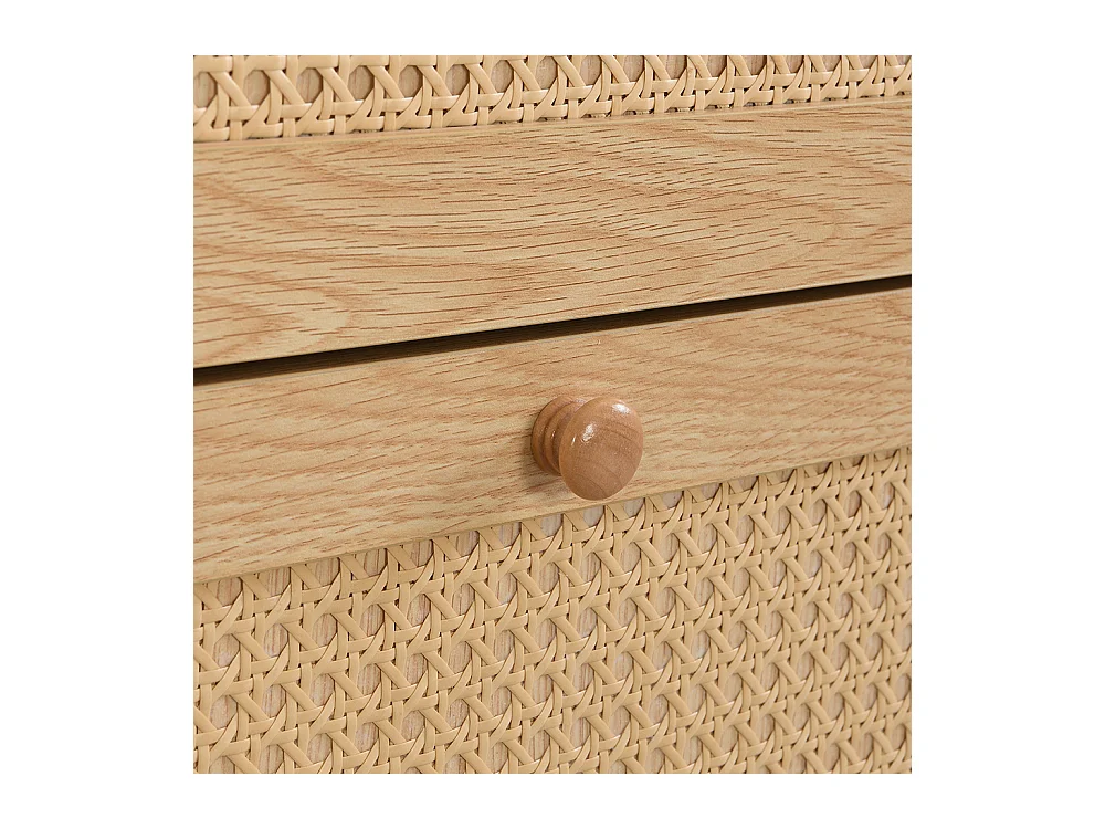 Meuble à chaussures 3 portes 1 tiroir naturel rotin pieds bois massif entrées étroites