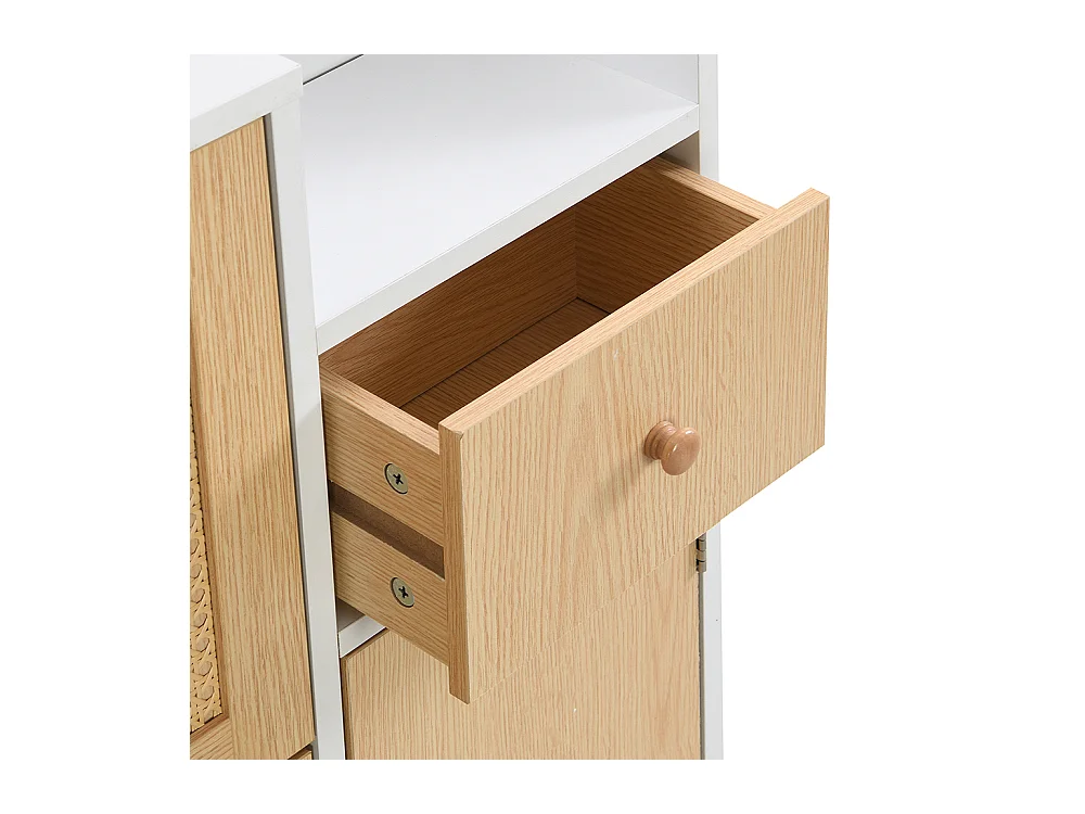 Meuble à chaussures 3 portes 1 tiroir naturel rotin pieds bois massif entrées étroites