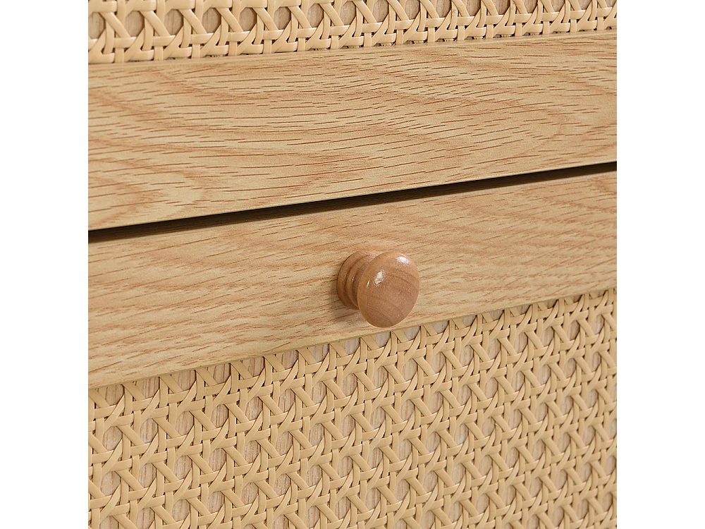 Meuble à chaussures 3 portes 1 tiroir naturel rotin pieds bois massif entrées étroites