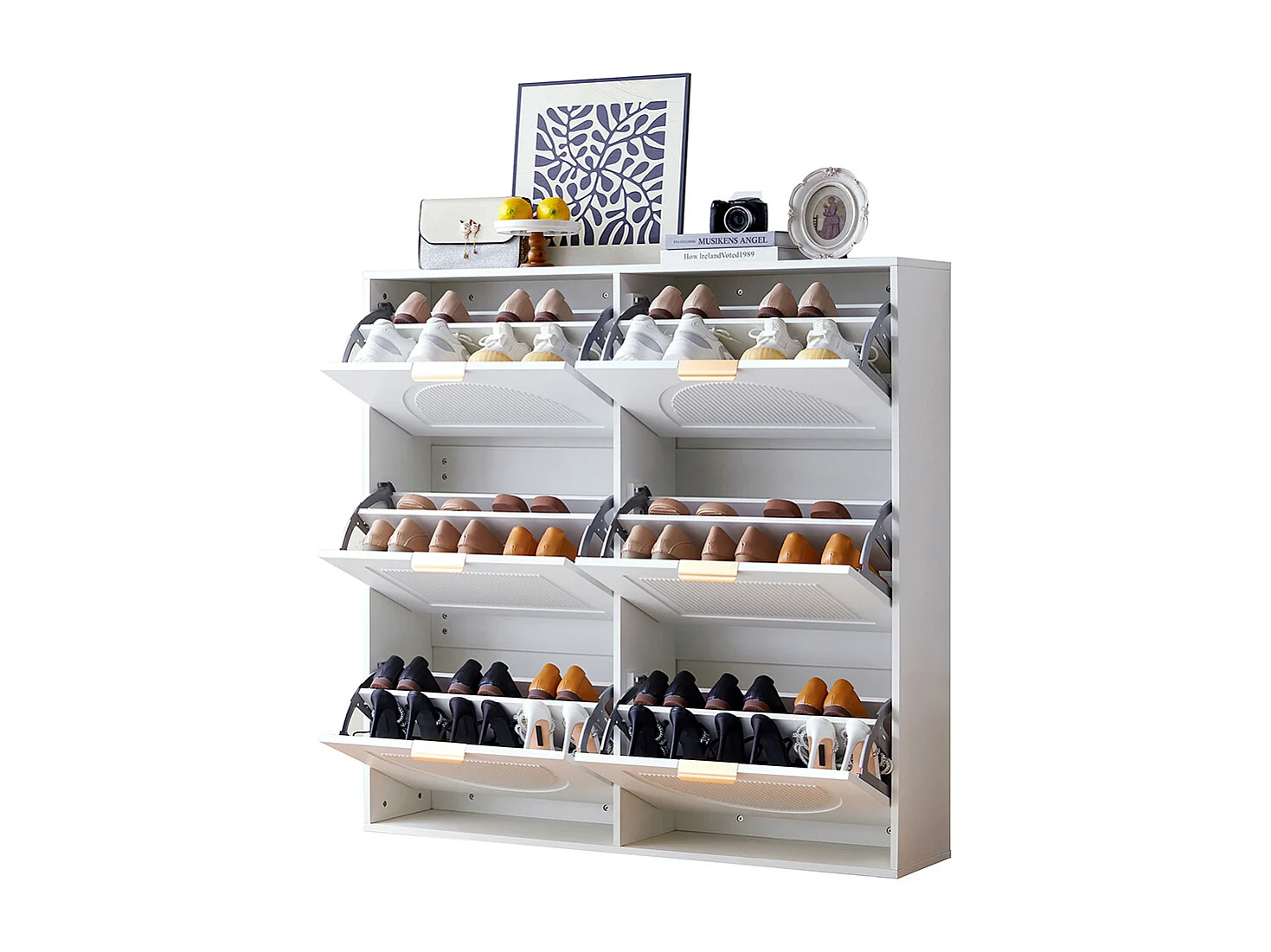 Meuble à chaussures blanc 6 compartiments rabats étagère indépendante entrée couloir
