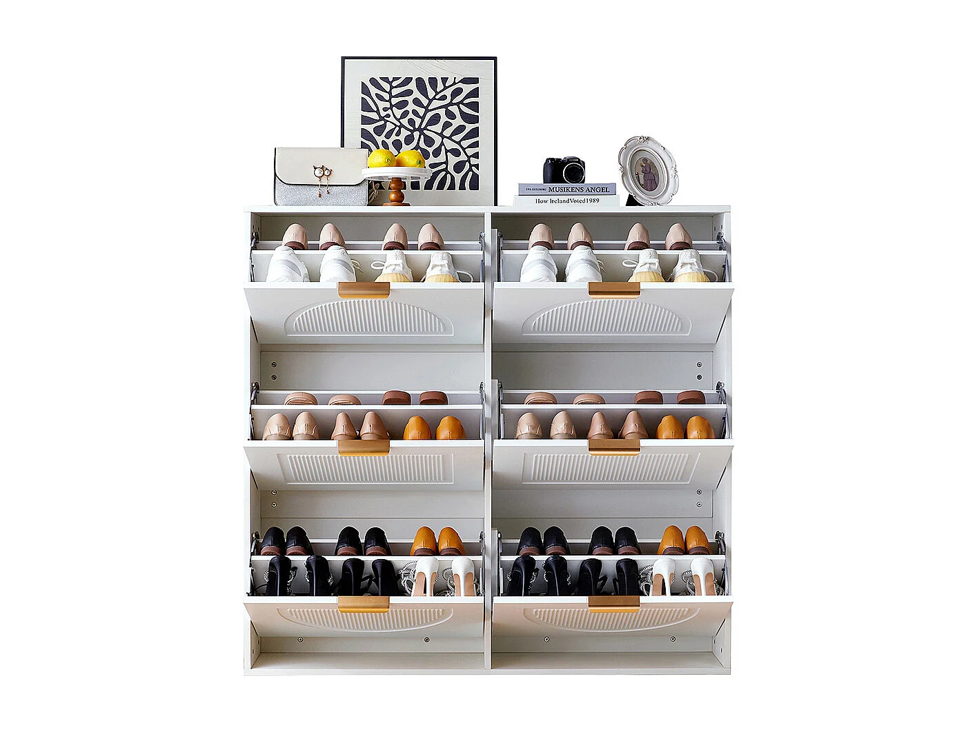 Meuble à chaussures blanc 6 compartiments rabats étagère indépendante entrée couloir