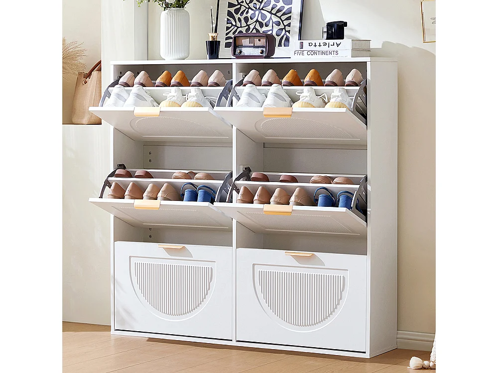 Meuble à chaussures blanc 6 compartiments rabats étagère indépendante entrée couloir