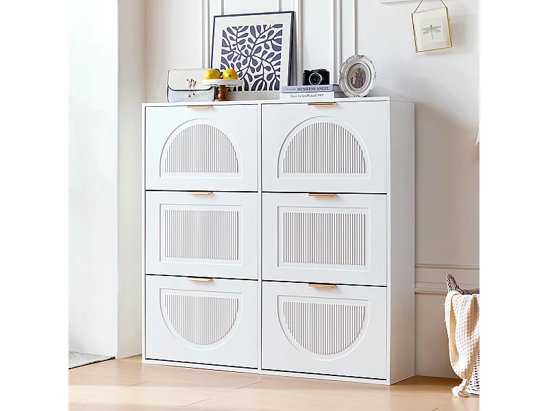 Meuble à chaussures blanc 6 compartiments rabats étagère indépendante entrée couloir