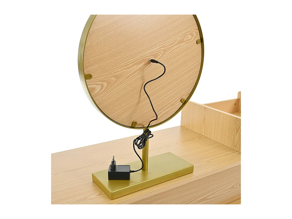 Coiffeuse naturel miroir LED éclairage 3 couleurs bois chambre studio sans tabouret