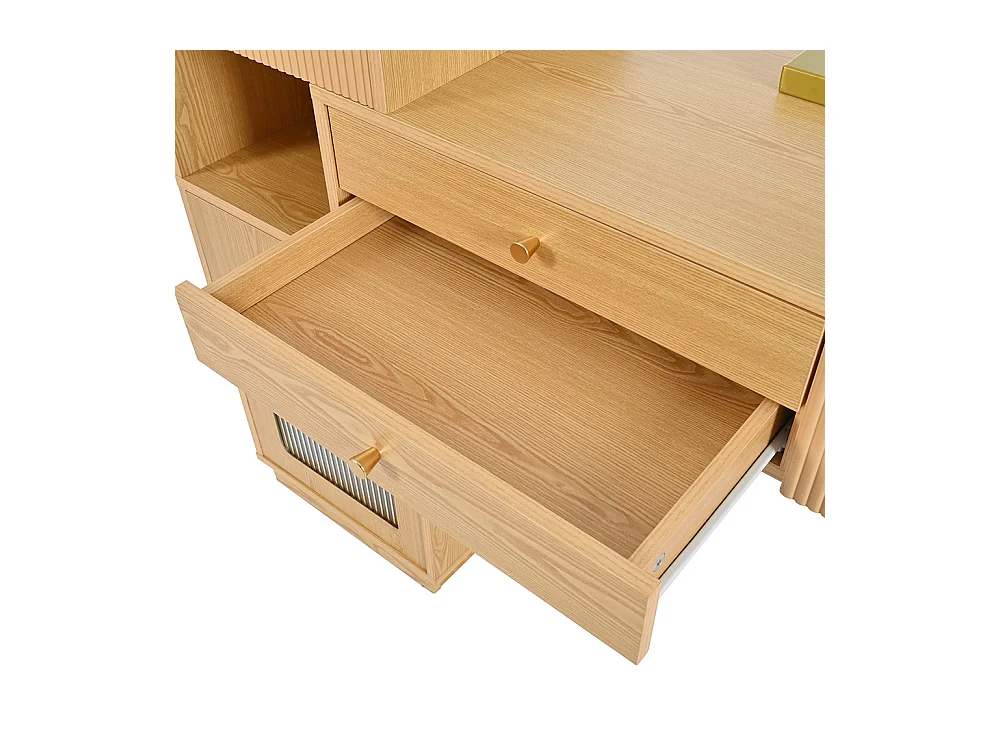 Coiffeuse naturel miroir LED éclairage 3 couleurs bois chambre studio sans tabouret