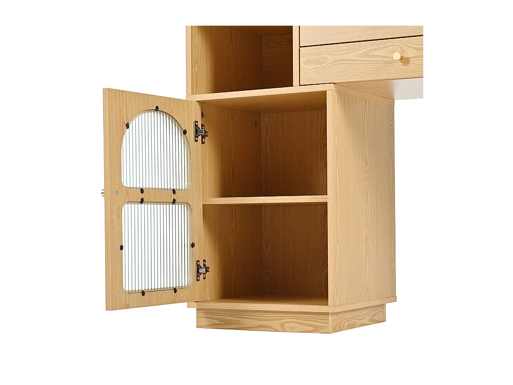 Coiffeuse naturel miroir LED éclairage 3 couleurs bois chambre studio sans tabouret