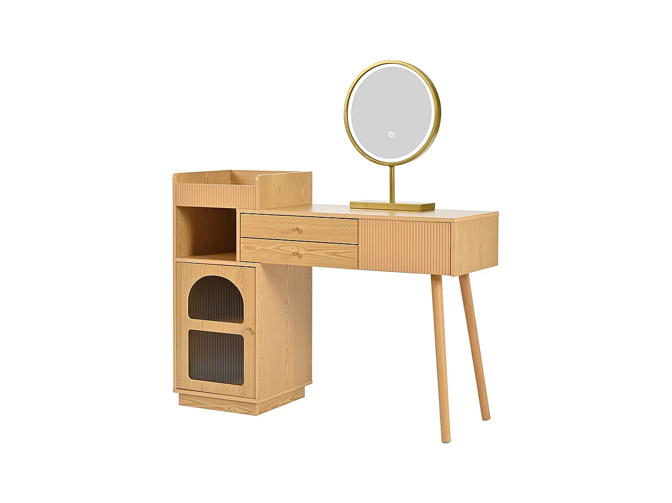 Coiffeuse naturel miroir LED éclairage 3 couleurs bois chambre studio sans tabouret