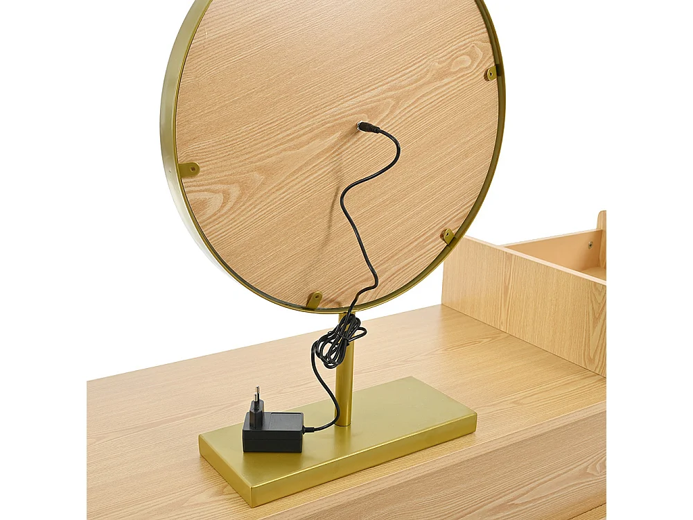 Coiffeuse naturel miroir LED éclairage 3 couleurs bois chambre studio sans tabouret