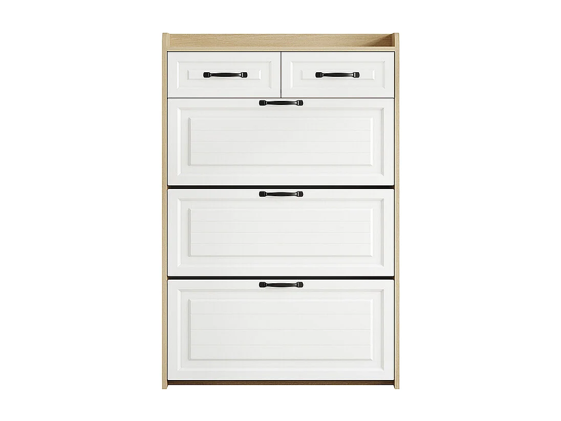 Meuble à chaussures naturel armoire pivotante trois abattants deux tiroirs bois entrées salons